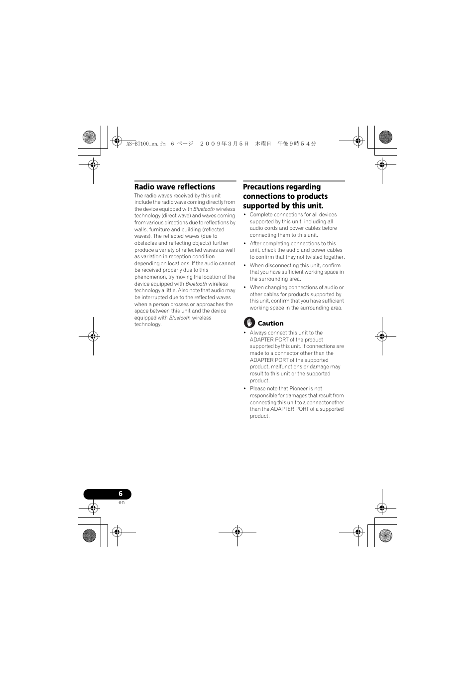 Radio wave reflections | Pioneer AS-BT100 User Manual | Page 6 / 60