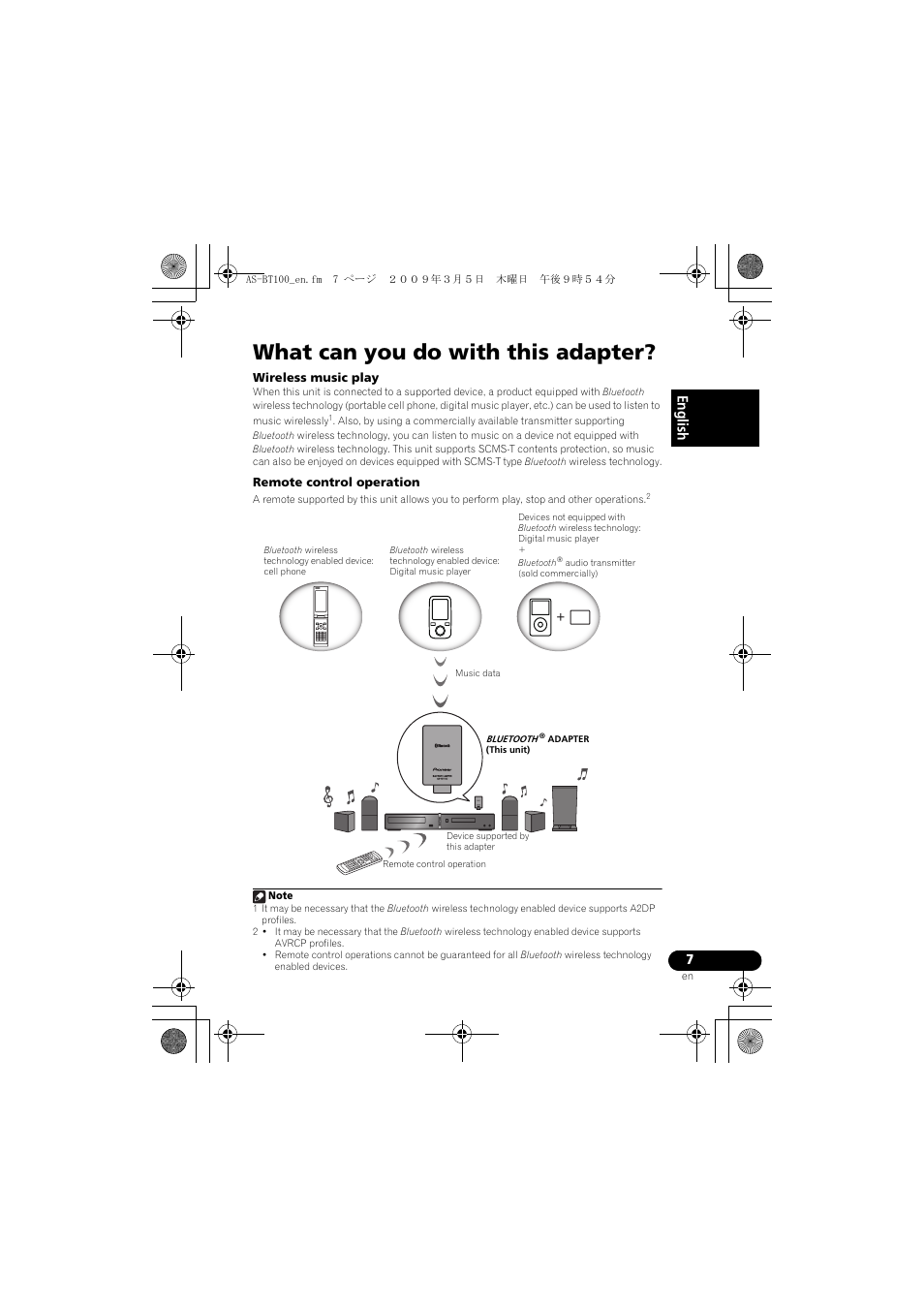 What can you do with this adapter, English | Pioneer AS-BT100 User Manual | Page 7 / 60