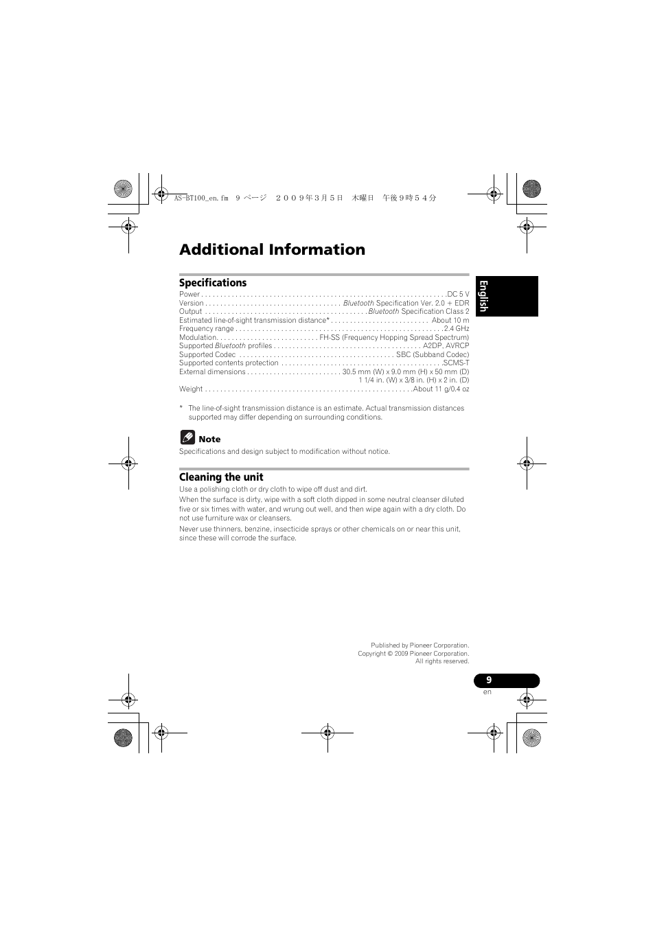 Additional information | Pioneer AS-BT100 User Manual | Page 9 / 60