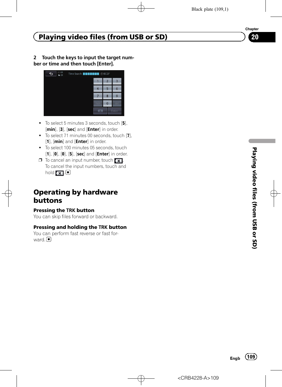 Operating by hardware buttons, Playing video files (from usb or sd) | Pioneer AVIC-F850BT User Manual | Page 109 / 208