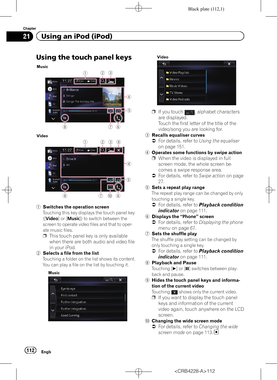 Using the touch panel keys, Using, 21 using an ipod (ipod) | Pioneer AVIC-F850BT User Manual | Page 112 / 208