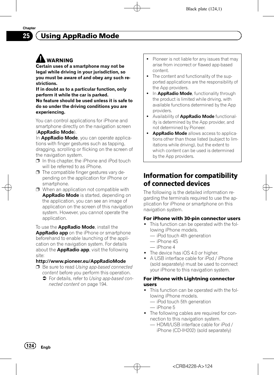 Devices, Information for compatibility of connected devices, 25 using appradio mode | Pioneer AVIC-F850BT User Manual | Page 124 / 208