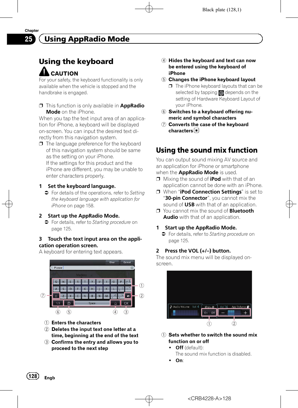 Using the keyboard, Using the sound mix function, 25 using appradio mode | Pioneer AVIC-F850BT User Manual | Page 128 / 208