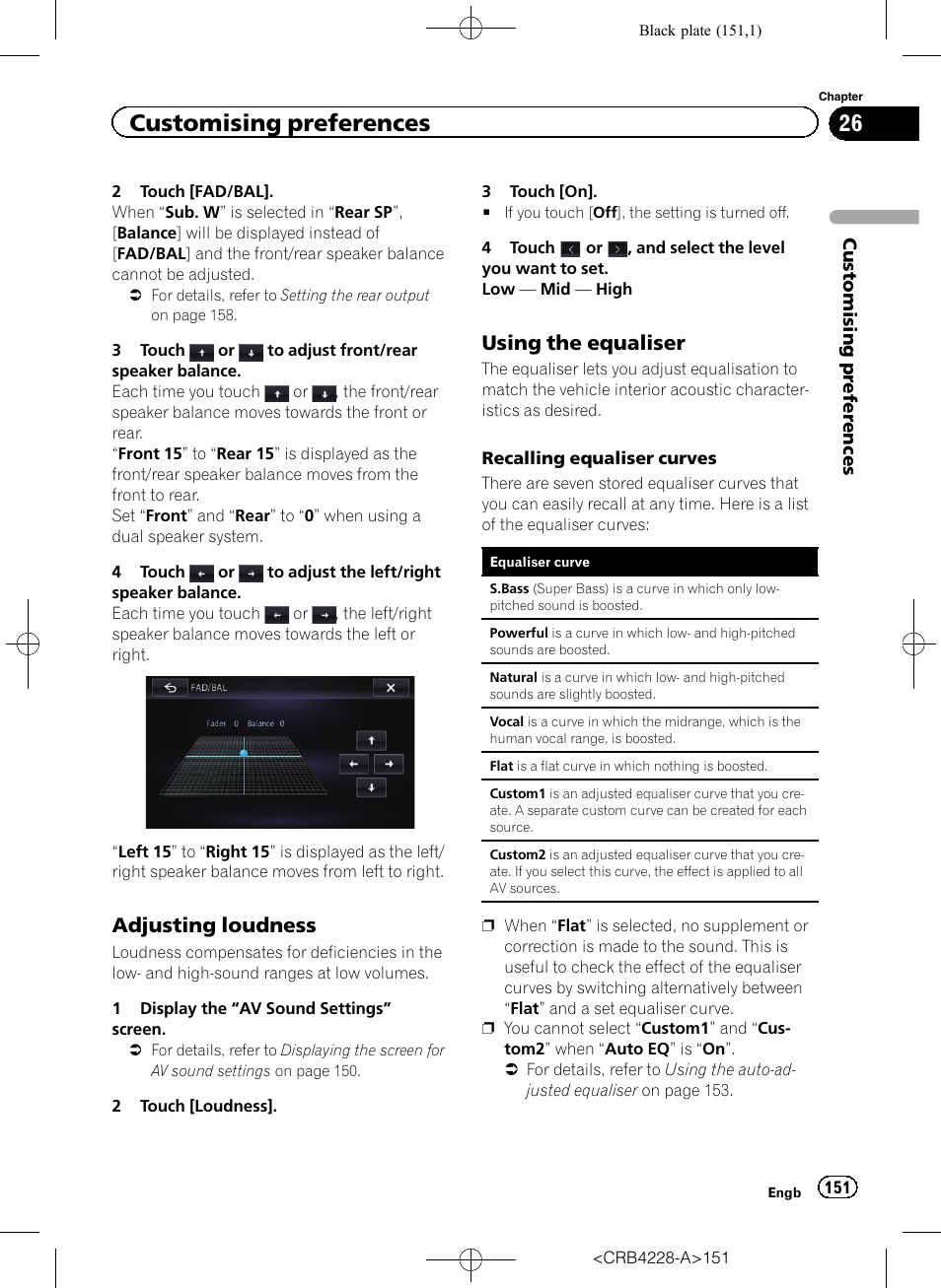 Adjusting loudness 151, Using the equaliser 151, Using the equaliser | Customising preferences, Adjusting loudness | Pioneer AVIC-F850BT User Manual | Page 151 / 208