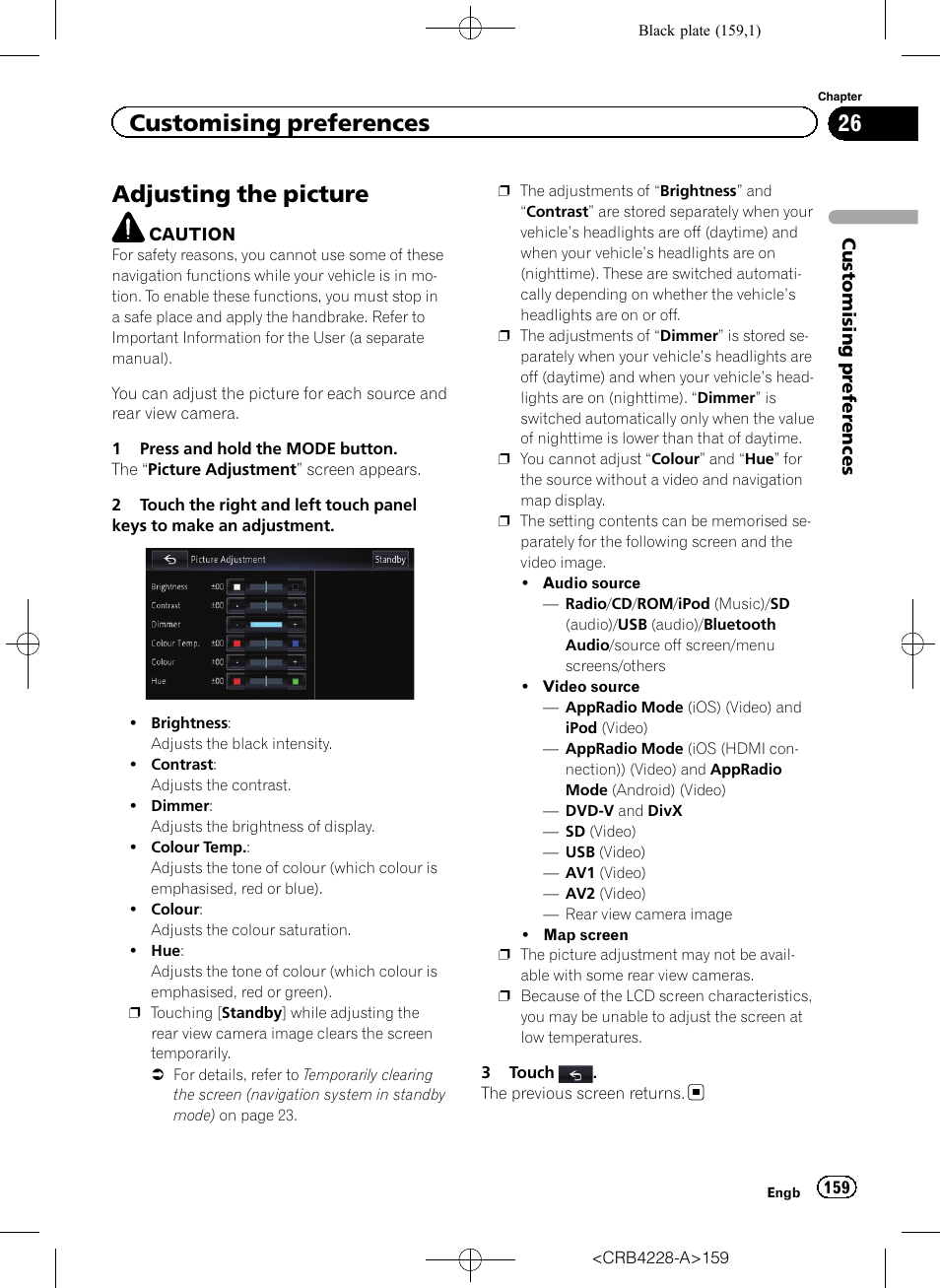 Adjusting the picture, Adjusting the pic, Customising preferences | Pioneer AVIC-F850BT User Manual | Page 159 / 208