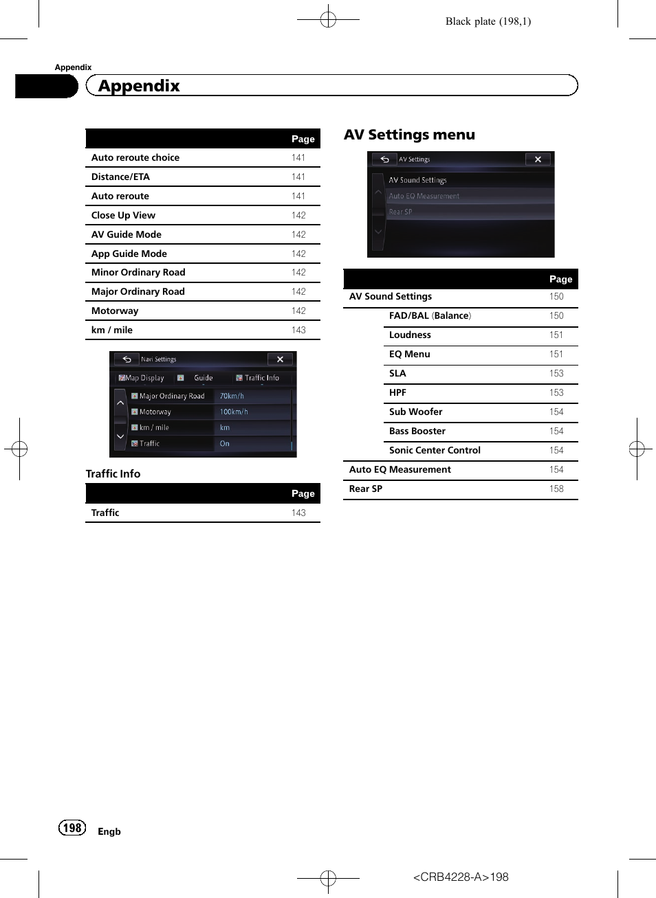 Av settings menu 198, Appendix, Av settings menu | Pioneer AVIC-F850BT User Manual | Page 198 / 208