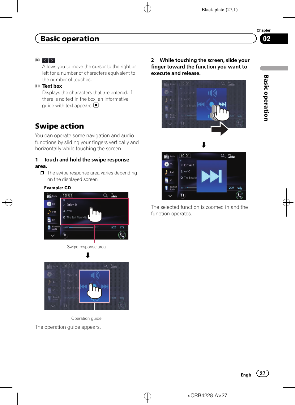 Swipe action, Basic operation | Pioneer AVIC-F850BT User Manual | Page 27 / 208