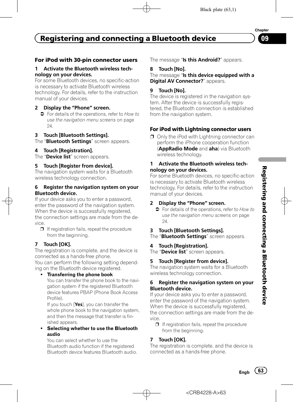 Registering and connecting a bluetooth device | Pioneer AVIC-F850BT User Manual | Page 63 / 208