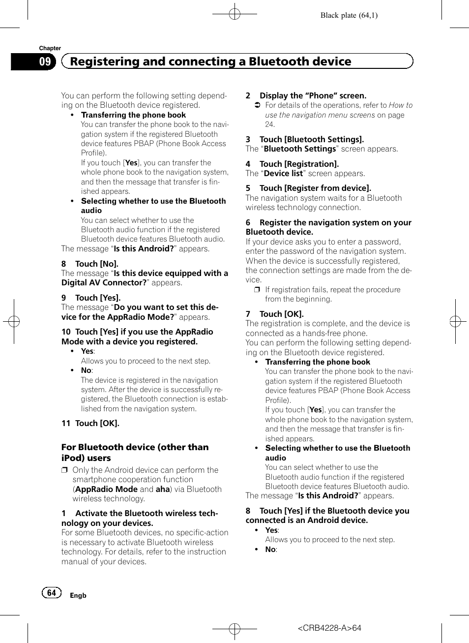 09 registering and connecting a bluetooth device | Pioneer AVIC-F850BT User Manual | Page 64 / 208
