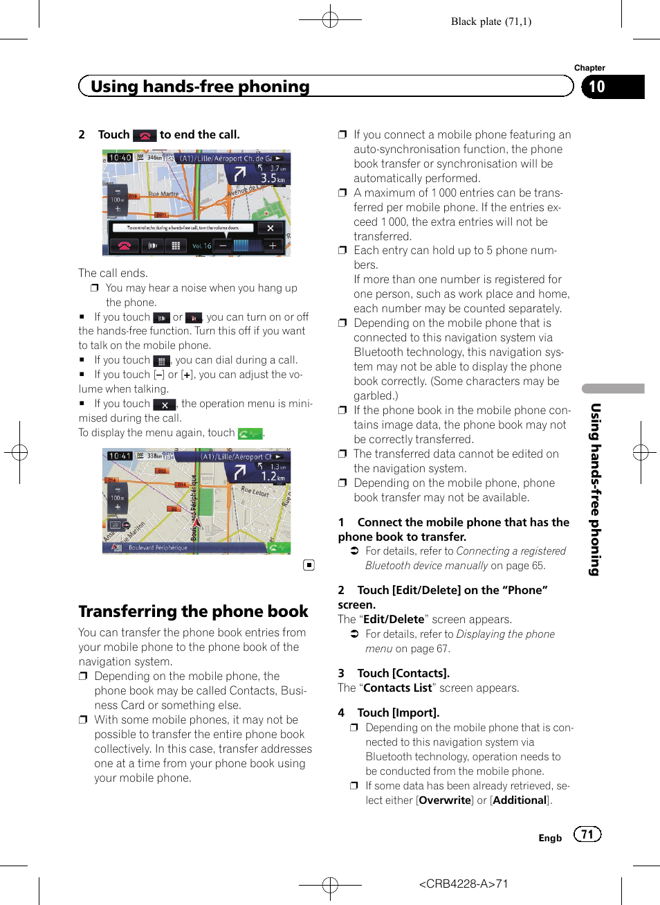 Transferring the phone book, Transferring the phone, Using hands-free phoning | Pioneer AVIC-F850BT User Manual | Page 71 / 208