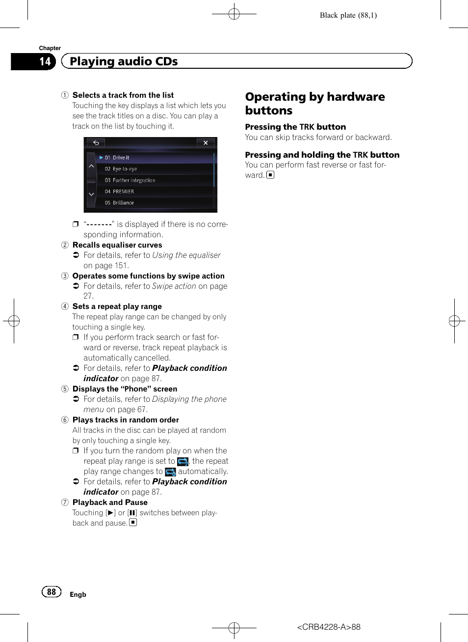 Operating by hardware buttons, 14 playing audio cds | Pioneer AVIC-F850BT User Manual | Page 88 / 208