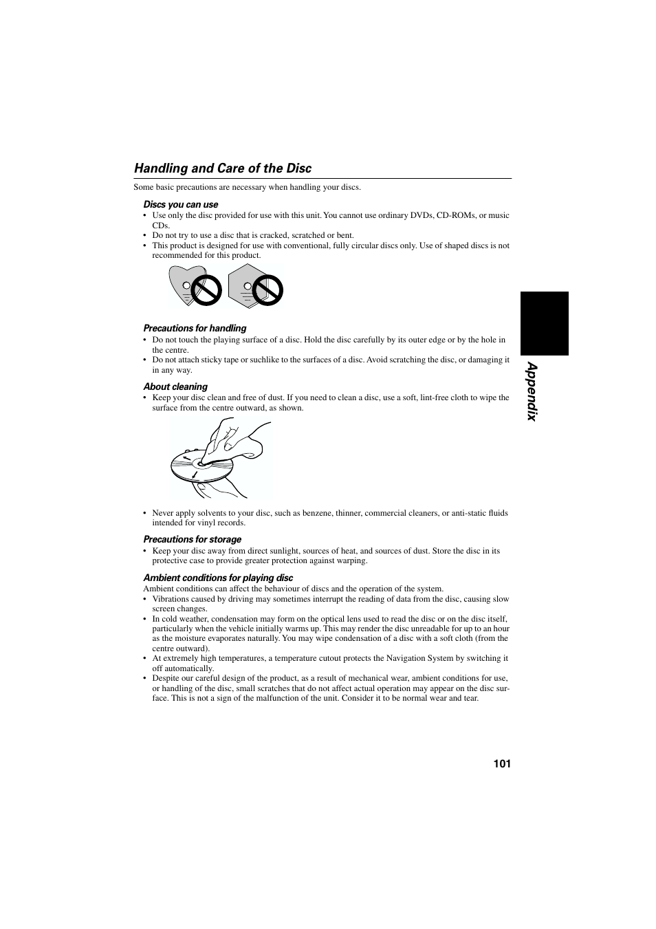 Handling and care of the disc, Appendix handling and care of the disc | Pioneer AVIC-70D User Manual | Page 103 / 124