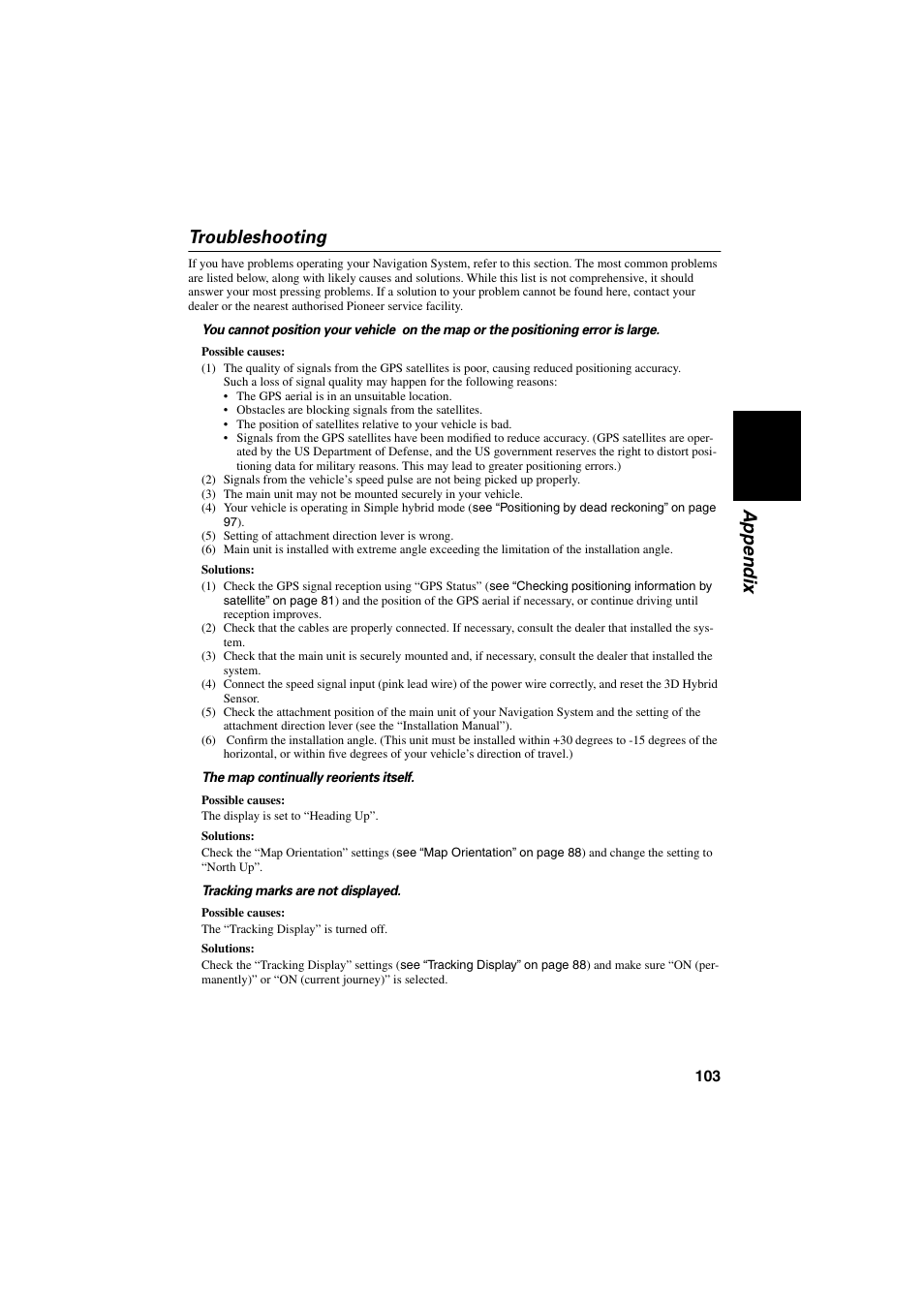 Troubleshooting, Appendix troubleshooting | Pioneer AVIC-70D User Manual | Page 105 / 124