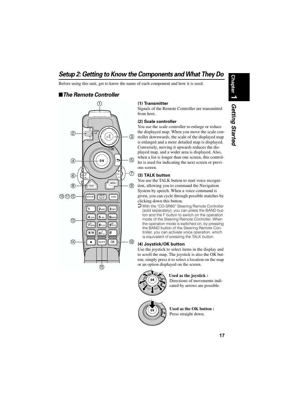 The remote controller, Getting star ted, 17 chapter | Pioneer AVIC-70D User Manual | Page 19 / 124