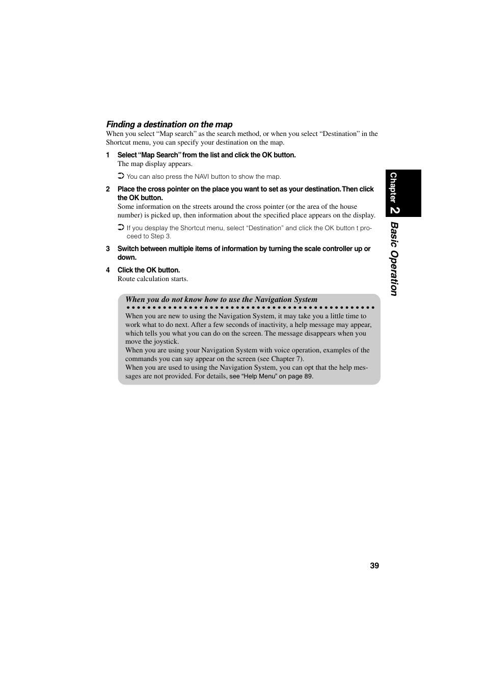 See “finding a destina, Basic operation | Pioneer AVIC-70D User Manual | Page 41 / 124