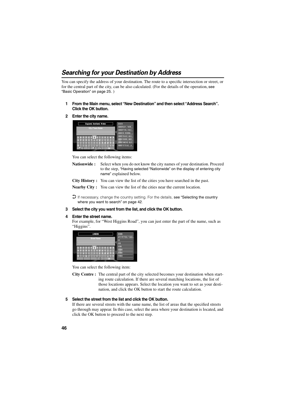 Searching for your destination by address | Pioneer AVIC-70D User Manual | Page 48 / 124