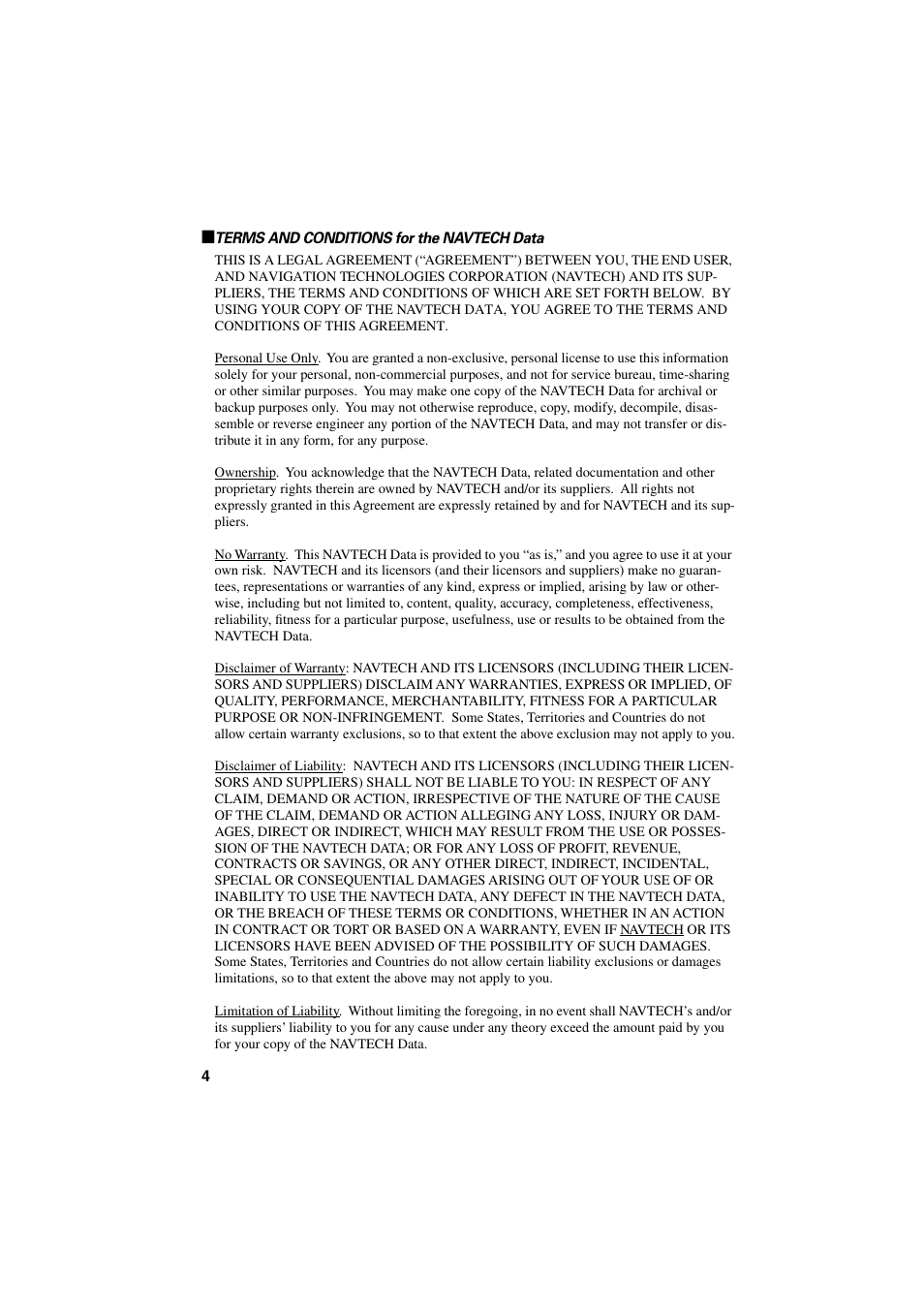 Terms and conditions for the navtech data | Pioneer AVIC-70D User Manual | Page 6 / 124