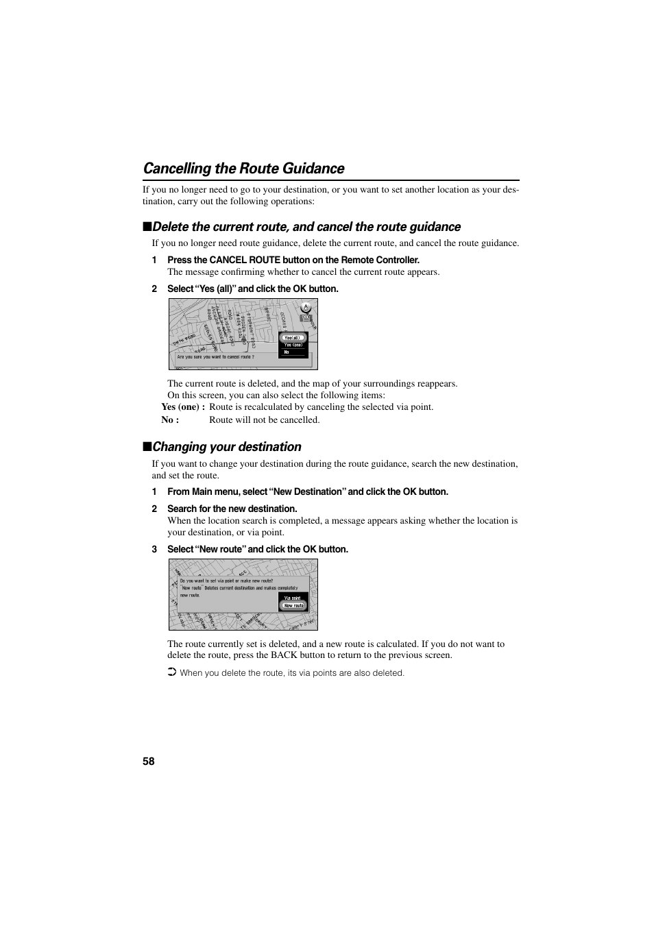 Cancelling the route guidance, Changing your destination | Pioneer AVIC-70D User Manual | Page 60 / 124