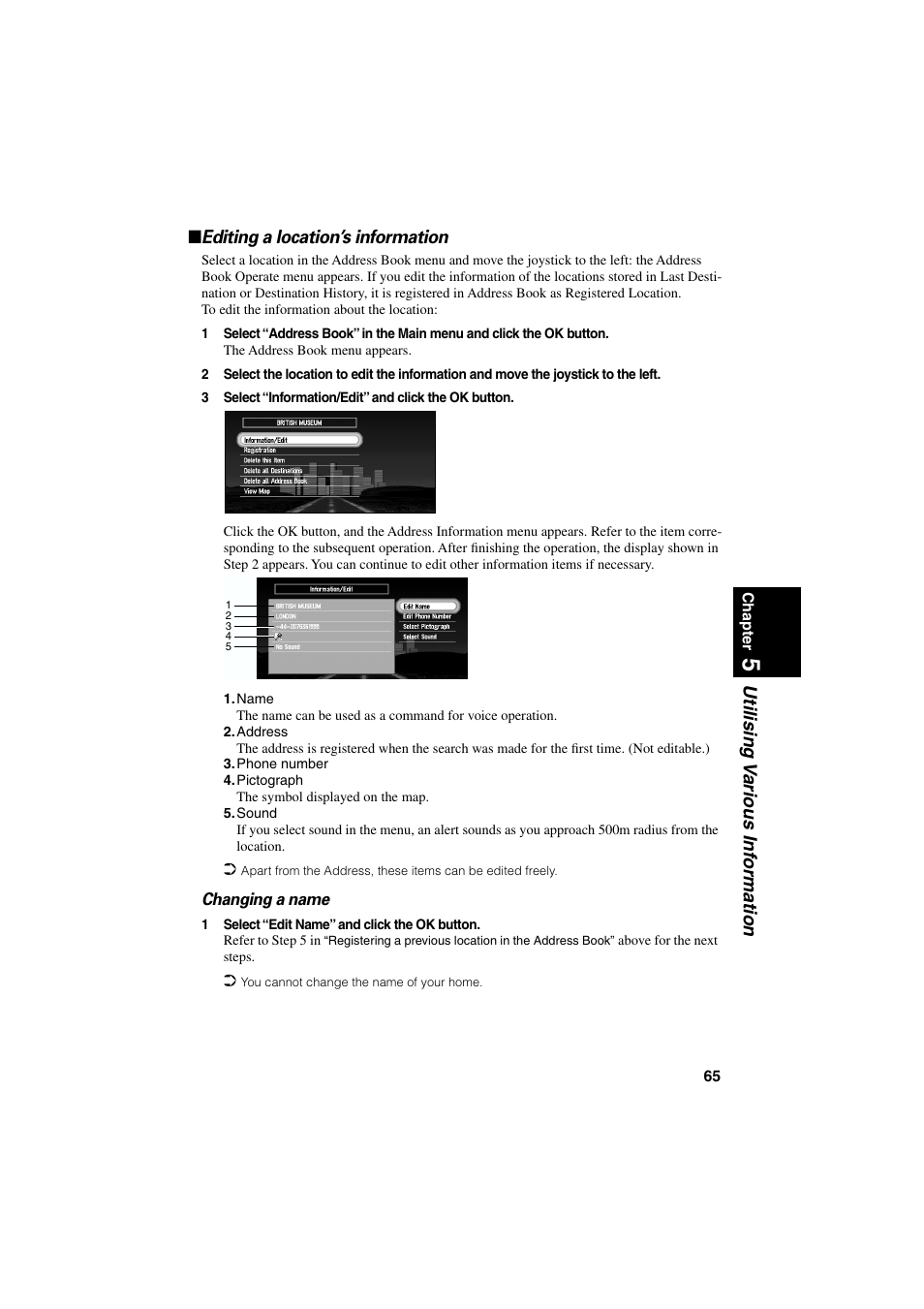 Editing a location’s information | Pioneer AVIC-70D User Manual | Page 67 / 124
