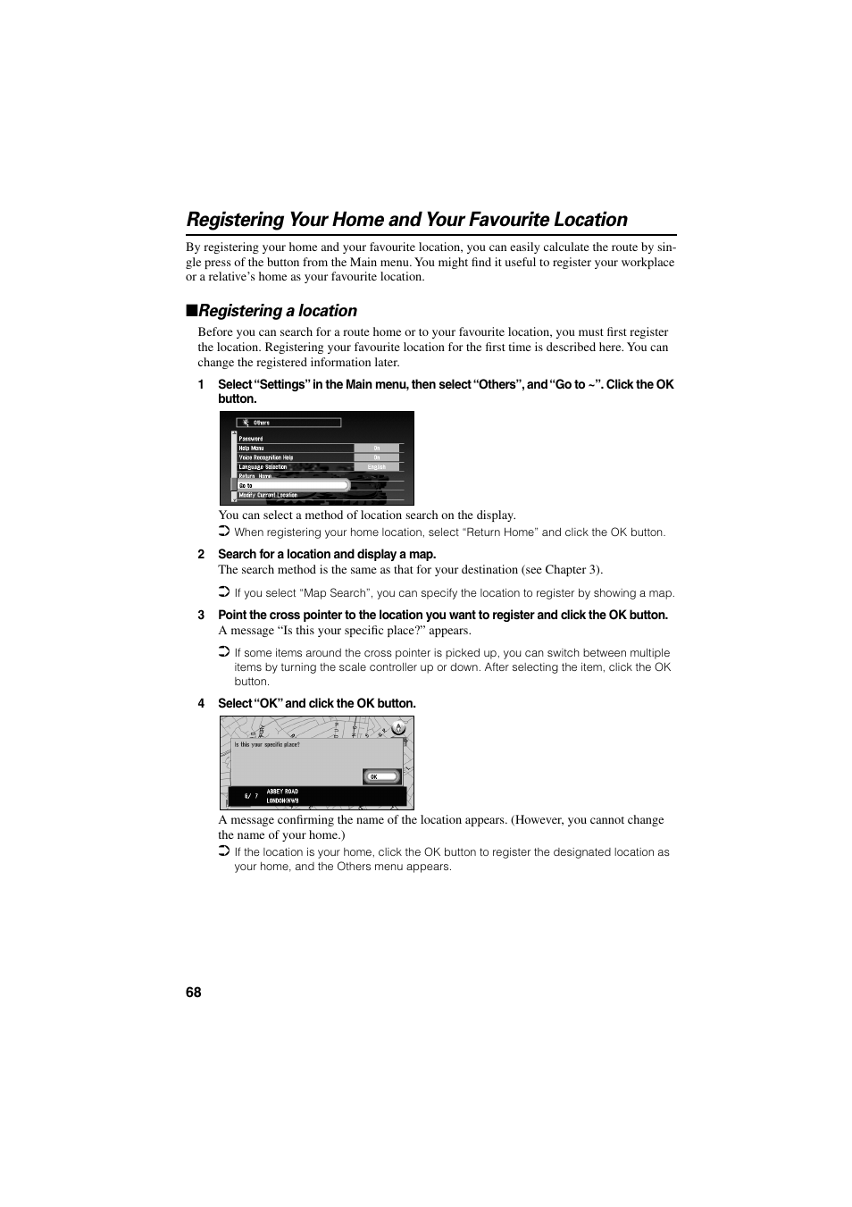 Registering your home and your favourite location, Registering a location | Pioneer AVIC-70D User Manual | Page 70 / 124