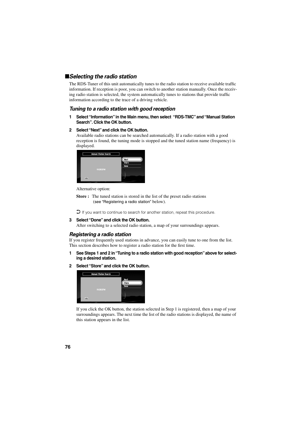 Selecting the radio station | Pioneer AVIC-70D User Manual | Page 78 / 124