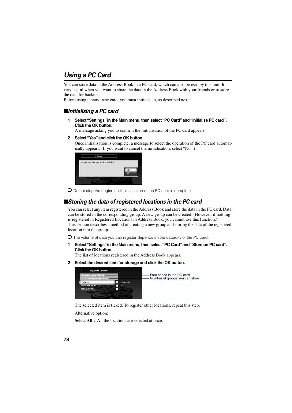 Using a pc card, Initialising a pc card | Pioneer AVIC-70D User Manual | Page 80 / 124