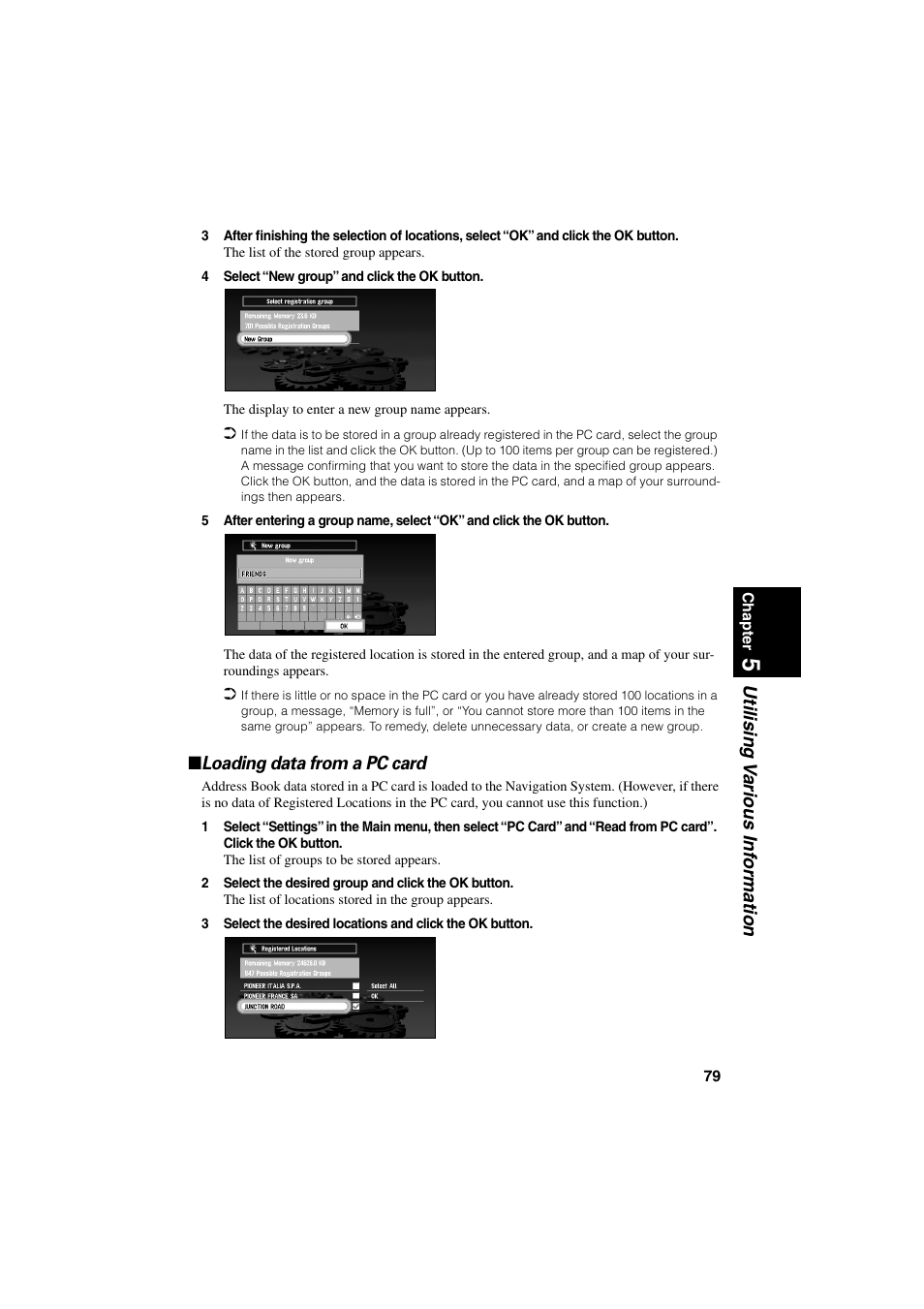 Loading data from a pc card, Utilising v arious inf ormation | Pioneer AVIC-70D User Manual | Page 81 / 124