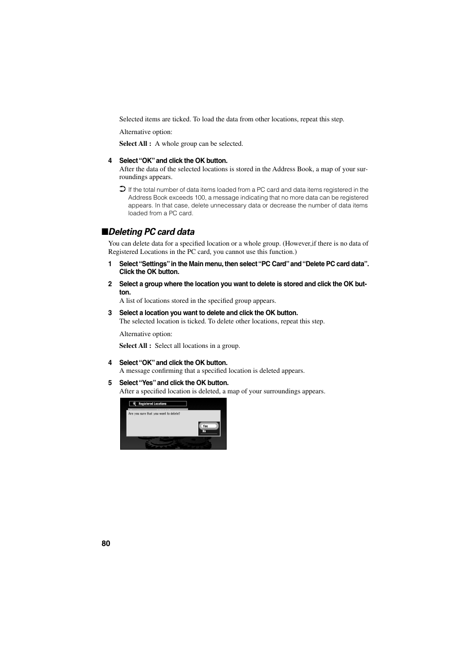 Deleting pc card data | Pioneer AVIC-70D User Manual | Page 82 / 124