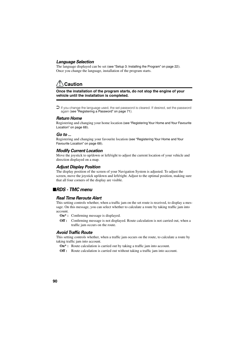 Rds - tmc menu, Caution | Pioneer AVIC-70D User Manual | Page 92 / 124