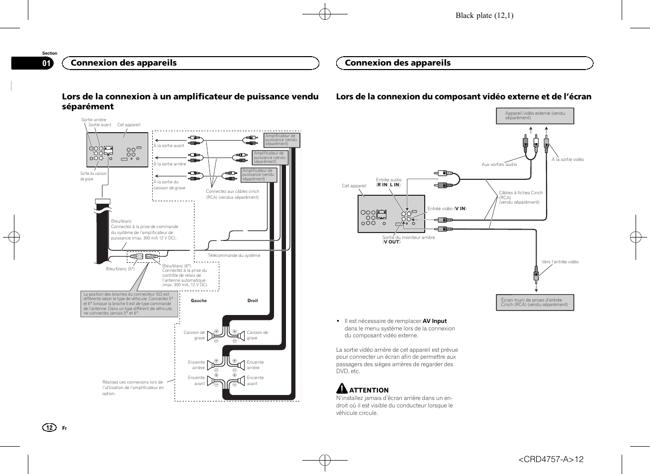 Connexion des appareils, Black plate (12,1) | Pioneer AVH-X3600DAB User Manual | Page 12 / 52