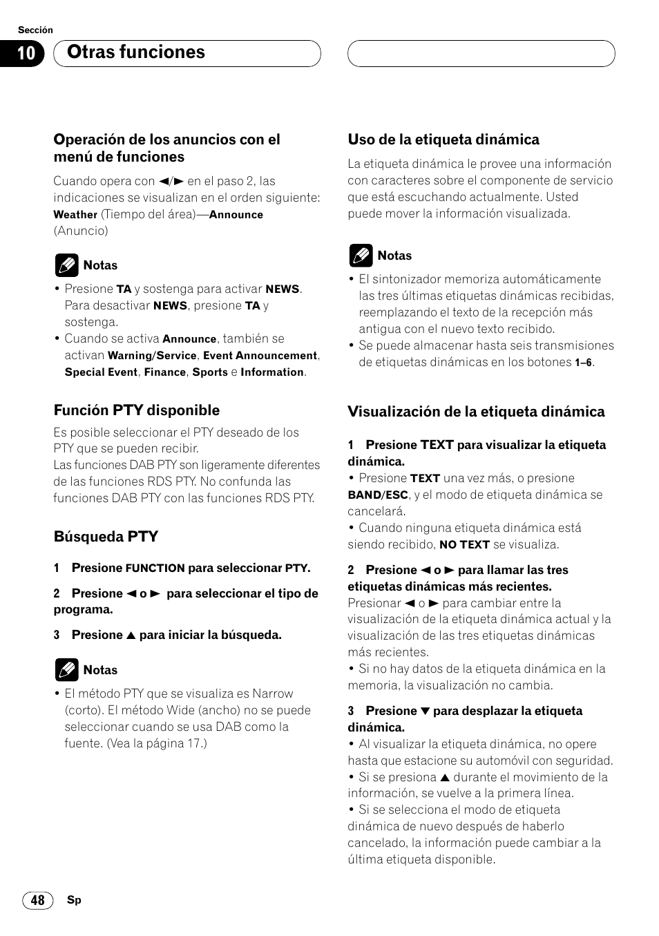 Operación de los anuncios con el menú, De funciones 48, Otras funciones | Pioneer DEH-P7400MP User Manual | Page 102 / 112