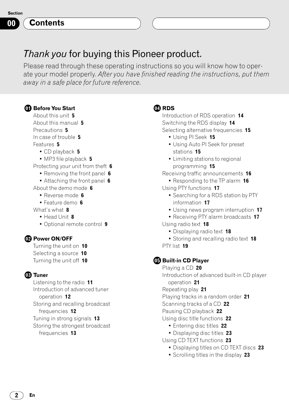Pioneer DEH-P7400MP User Manual | Page 2 / 112