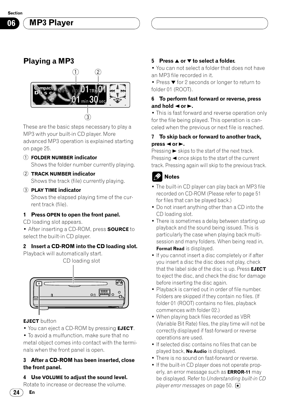 Mp3 player playing a mp3 24, Mp3 player, Playing a mp3 | Pioneer DEH-P7400MP User Manual | Page 24 / 112