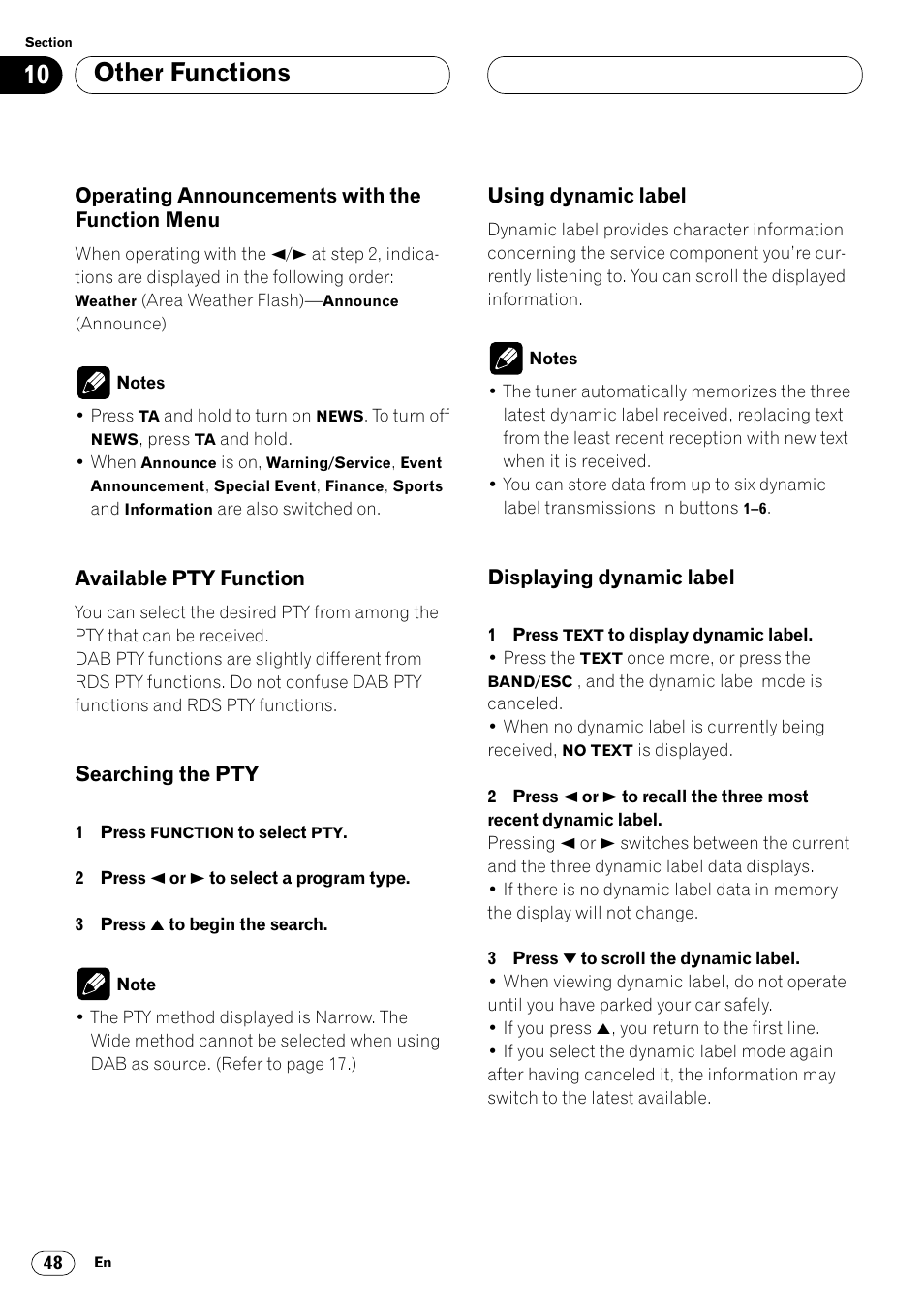 Operating announcements with the, Function menu 48, Other functions | Pioneer DEH-P7400MP User Manual | Page 48 / 112