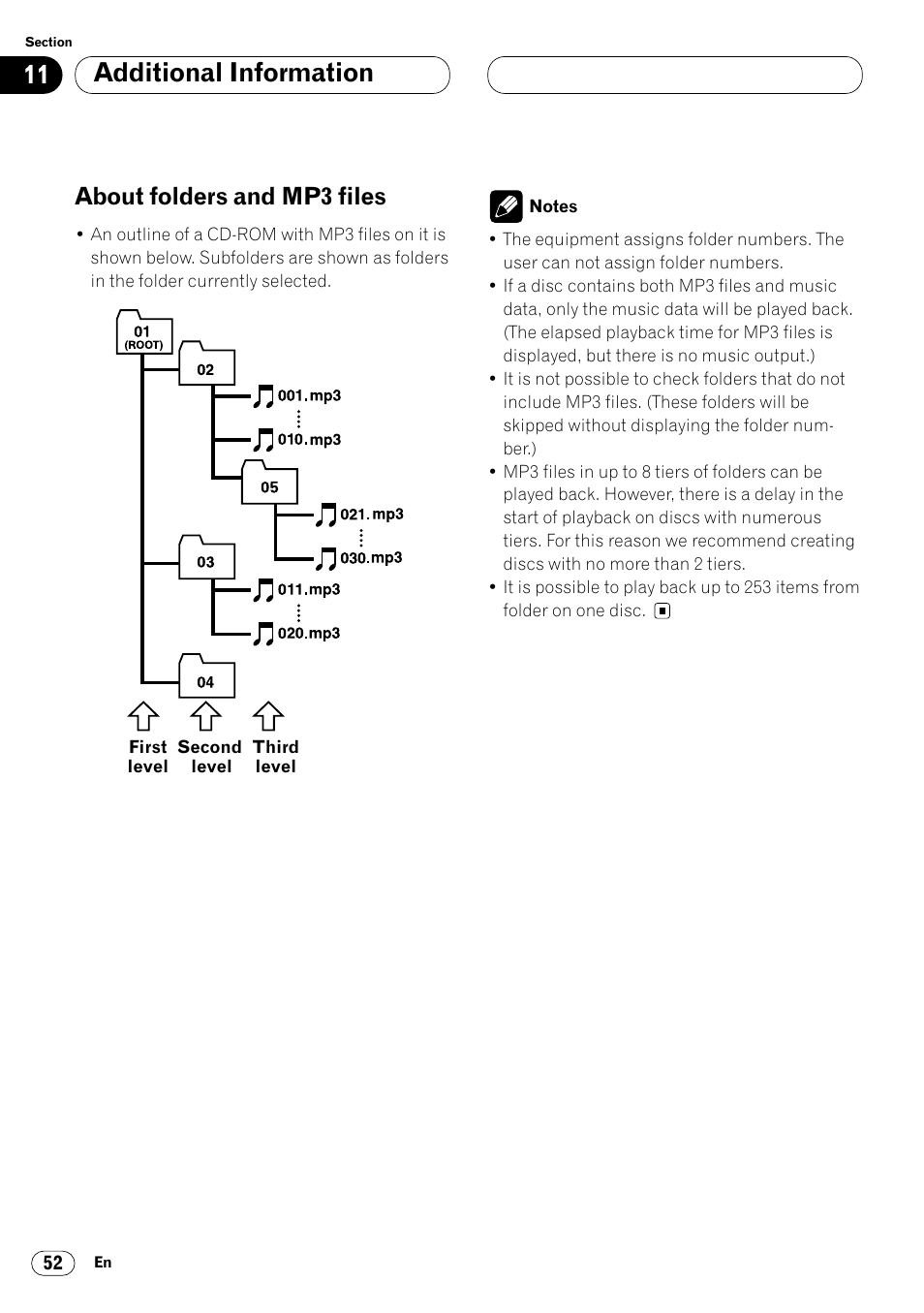 About folders and mp3 files 52, Additional information, About folders and mp3 files | Pioneer DEH-P7400MP User Manual | Page 52 / 112