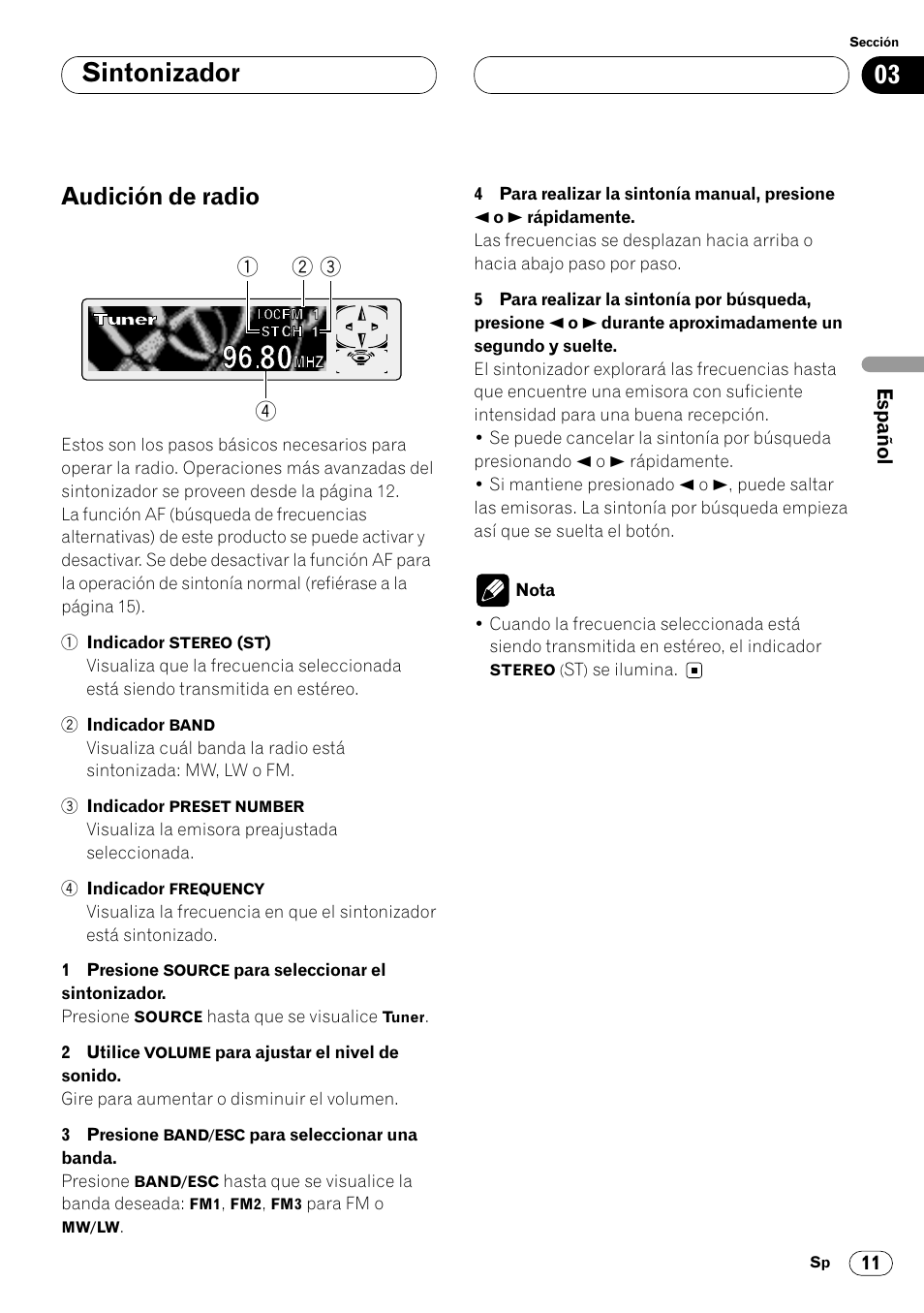 Sintonizador audición de radio 11, Sintonizador, Audición de radio | Pioneer DEH-P7400MP User Manual | Page 65 / 112