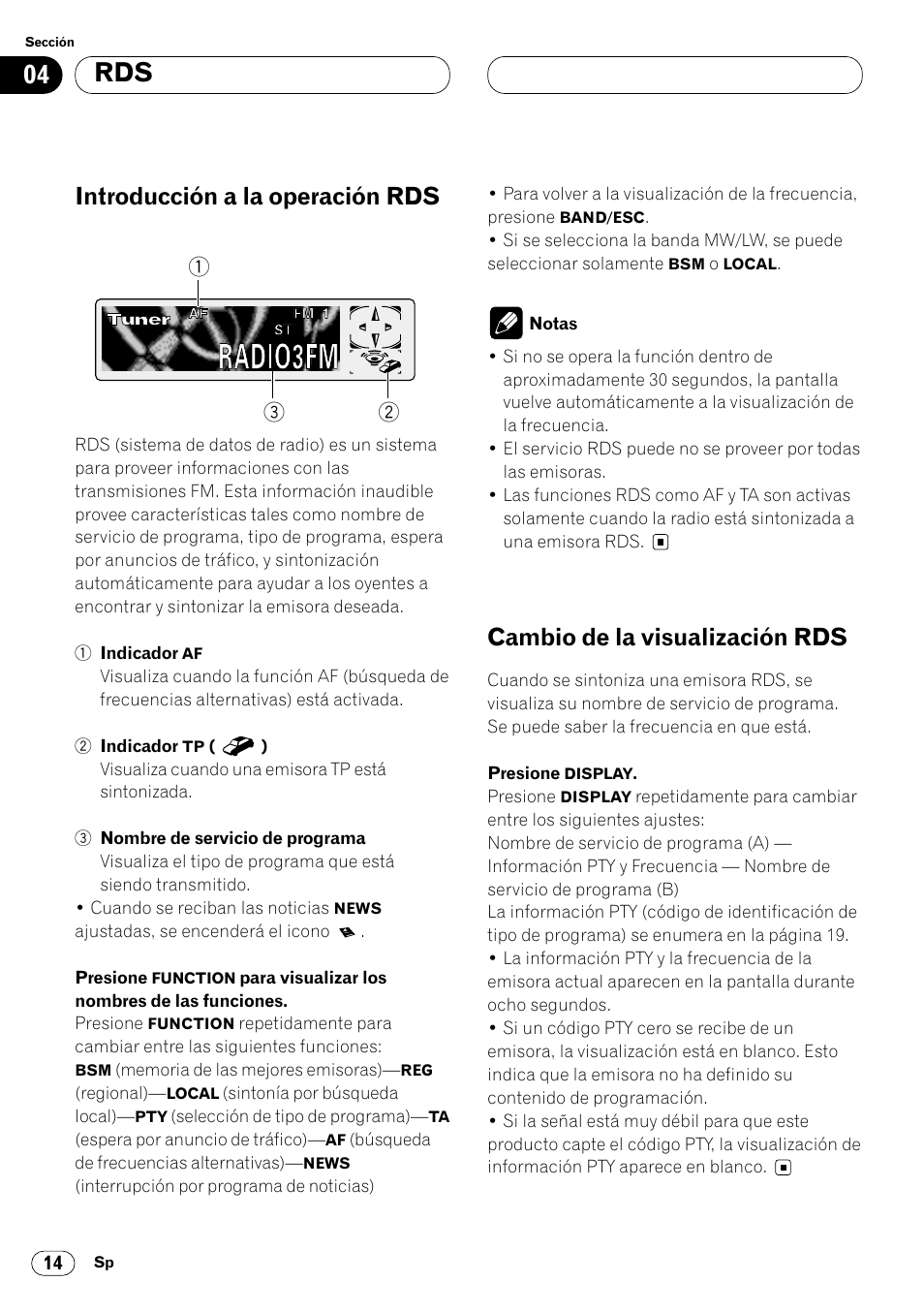 04 rds, Introducción a la operación rds, Cambio de la visualización rds | Pioneer DEH-P7400MP User Manual | Page 68 / 112