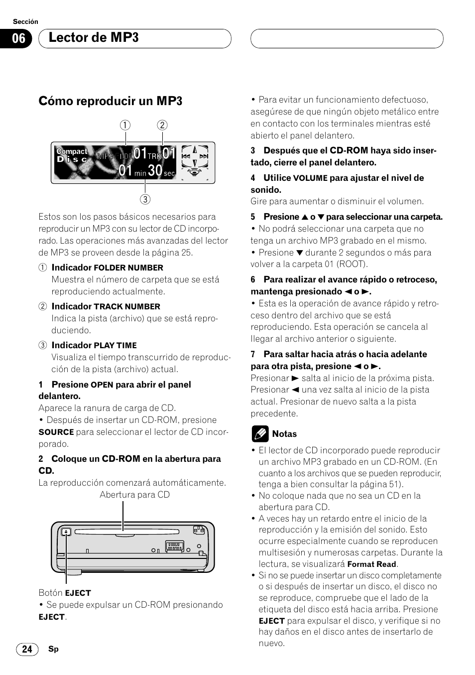 Lector de mp3 cómo reproducir un mp3 24, Lector de mp3, Cómo reproducir un mp3 | Pioneer DEH-P7400MP User Manual | Page 78 / 112