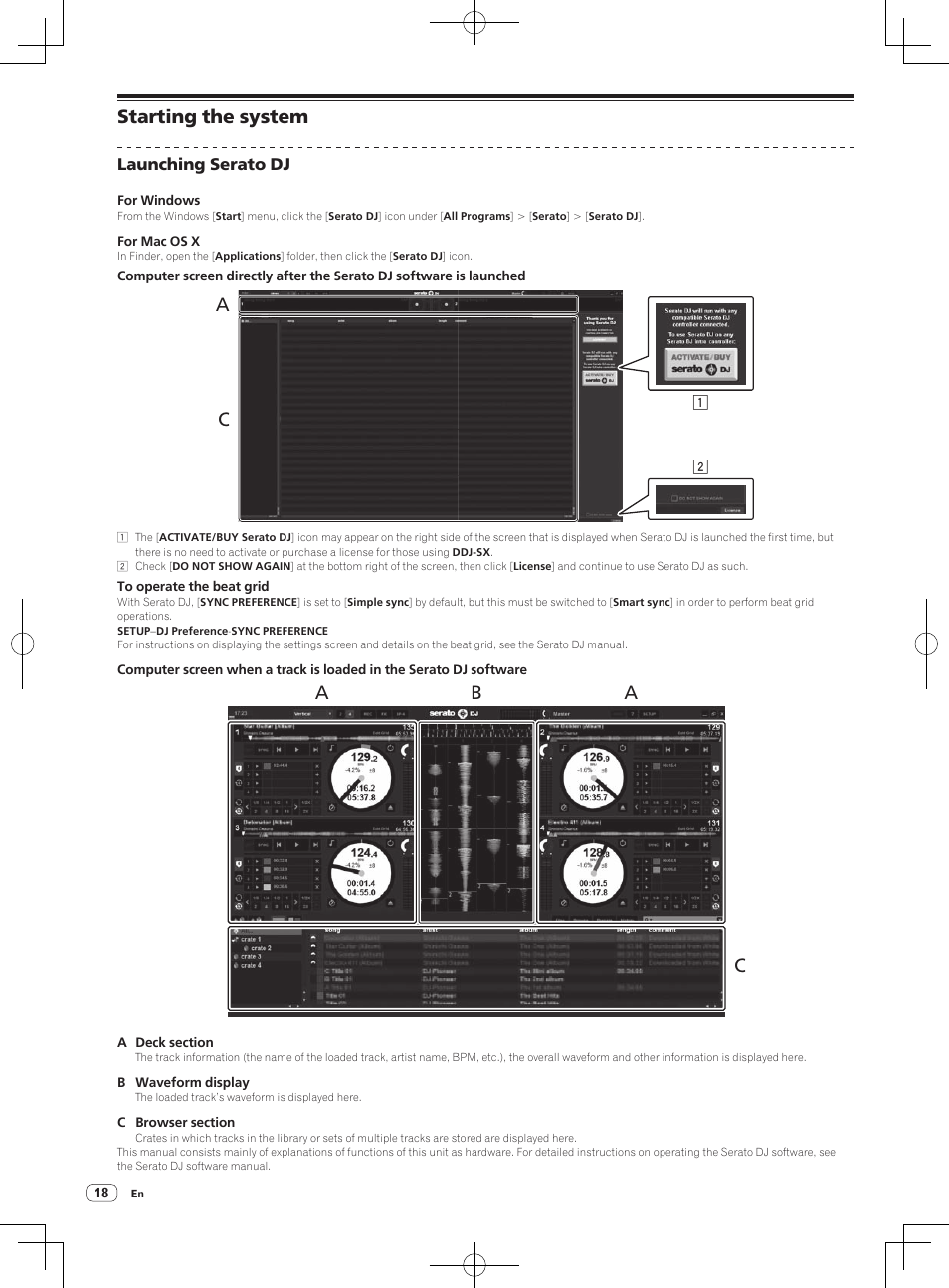 Starting the system, Ac b | Pioneer DDJ-SX User Manual | Page 18 / 33