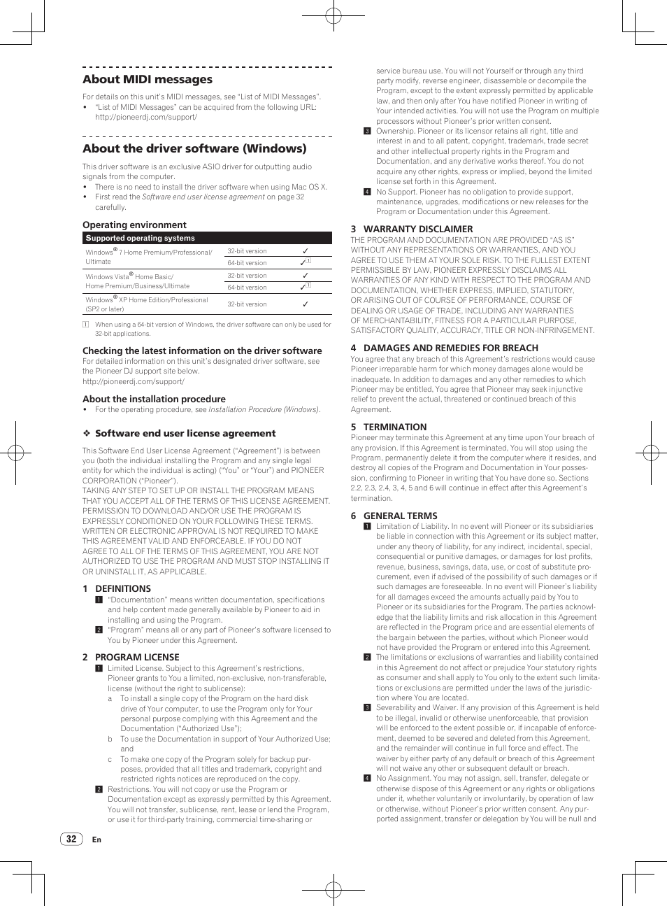 About midi messages, About the driver software (windows) | Pioneer DDJ-SX User Manual | Page 32 / 33