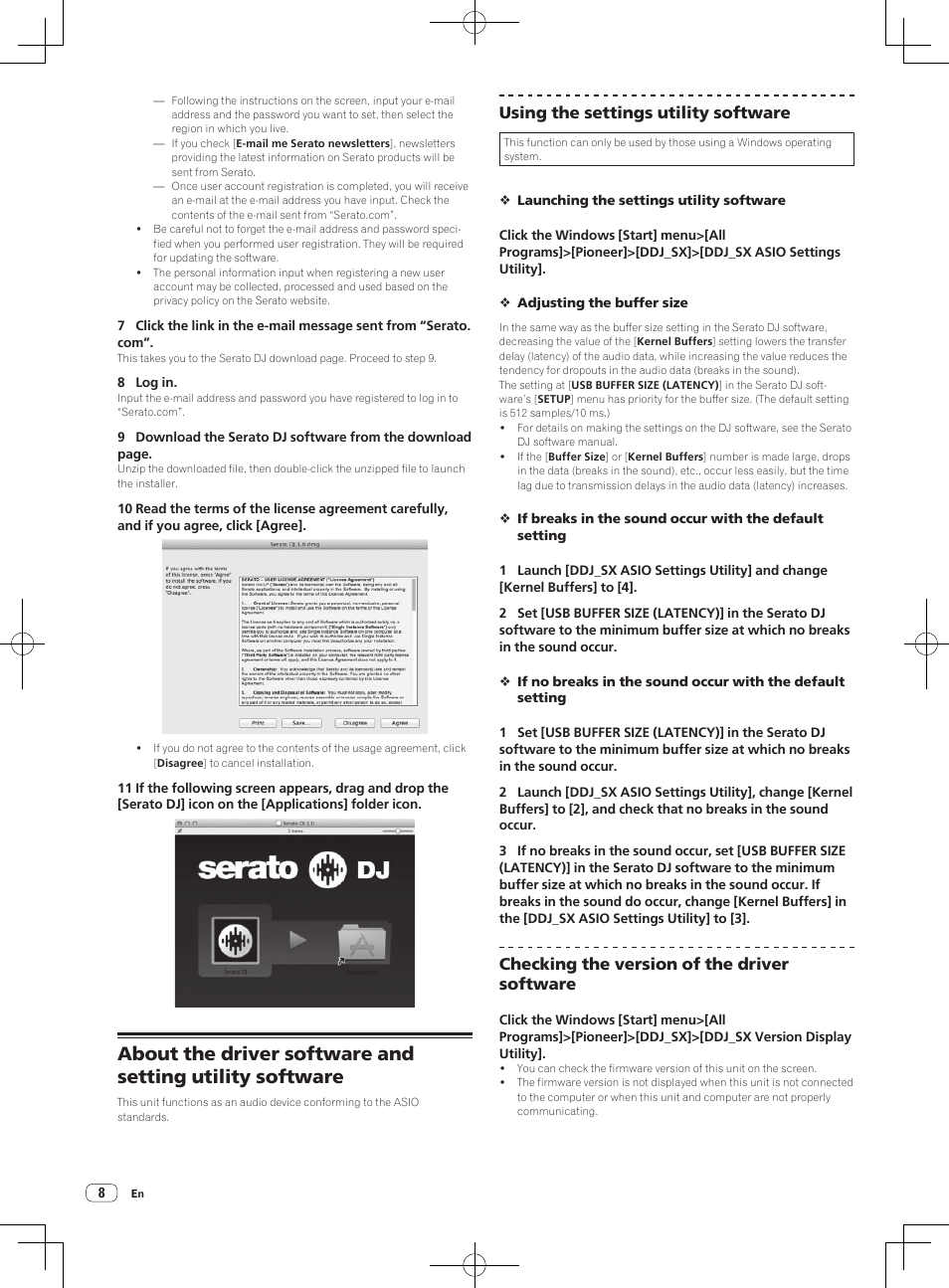 Using the settings utility software, Checking the version of the driver software | Pioneer DDJ-SX User Manual | Page 8 / 33