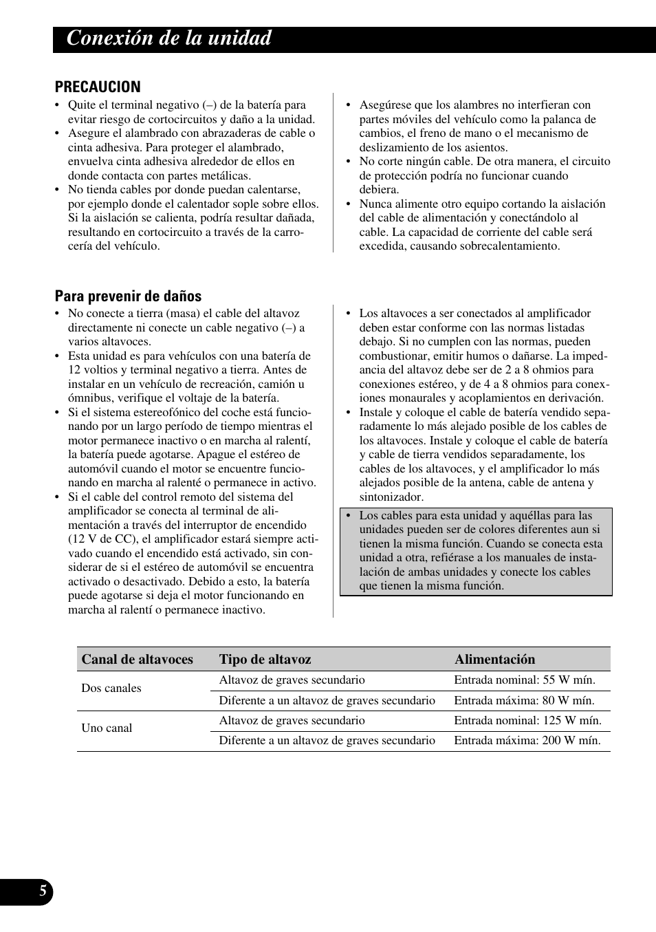 Conexión de la unidad | Pioneer GM-X362 User Manual | Page 18 / 76