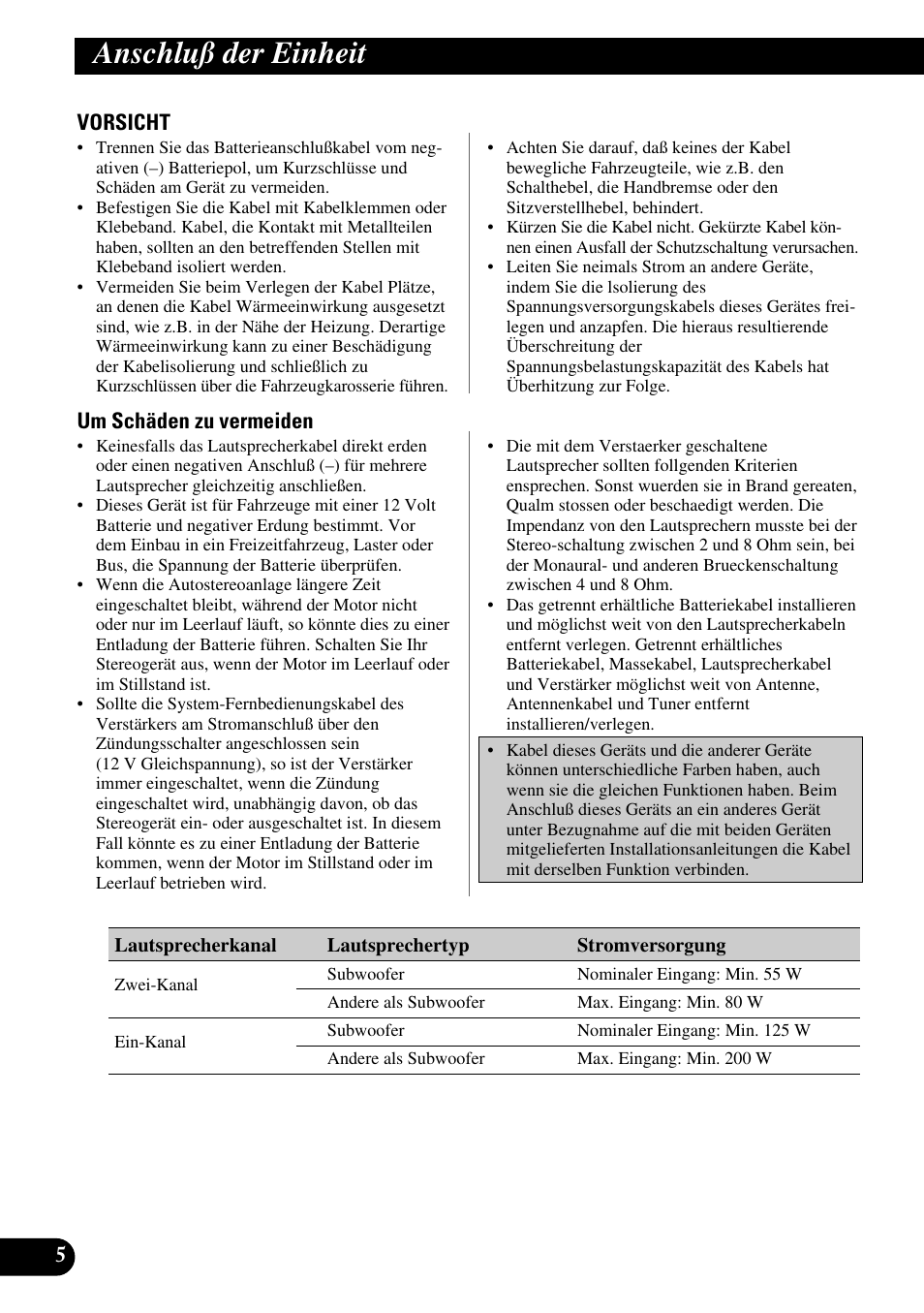 Anschluß der einheit | Pioneer GM-X362 User Manual | Page 30 / 76