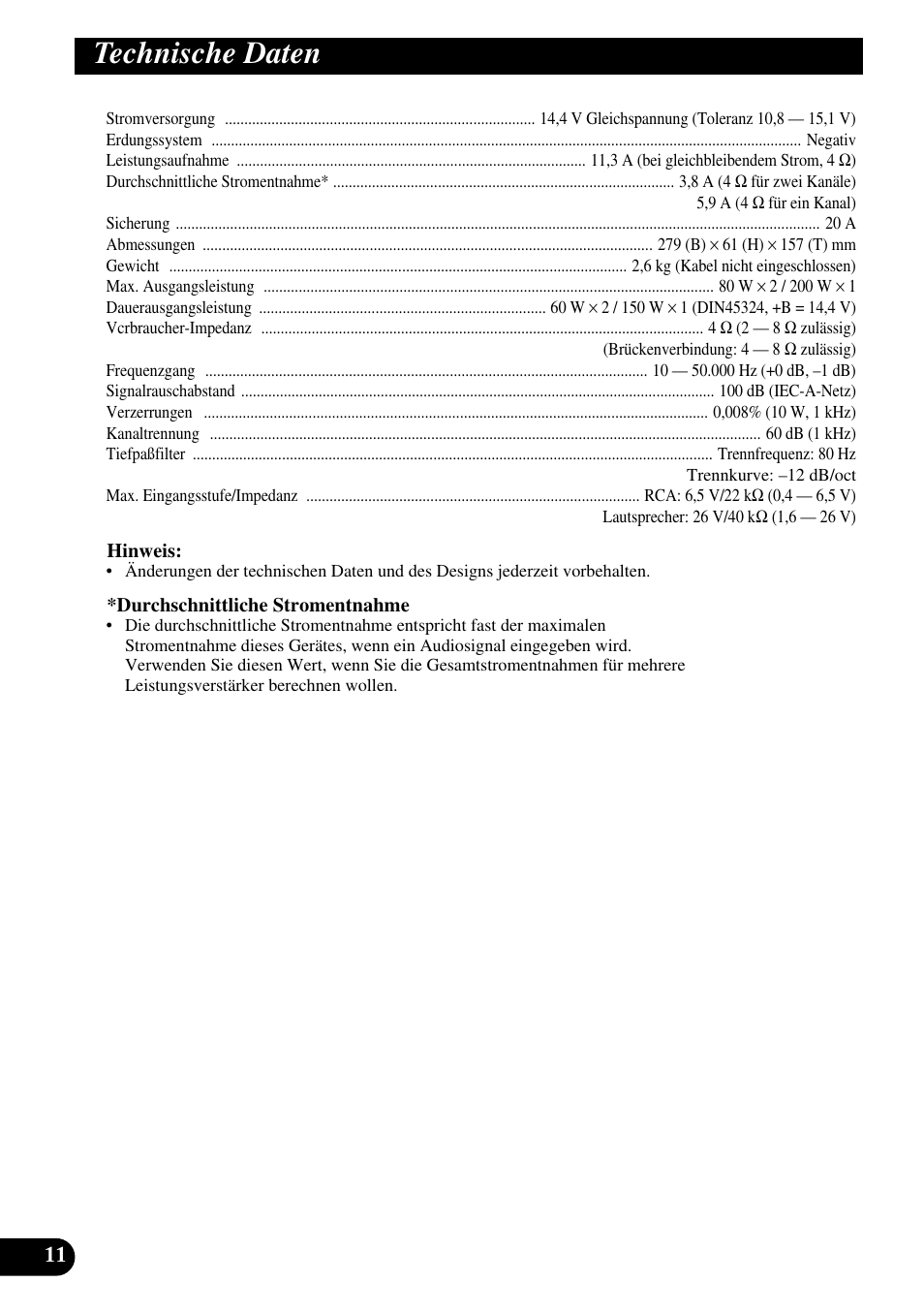 Technische daten | Pioneer GM-X362 User Manual | Page 36 / 76