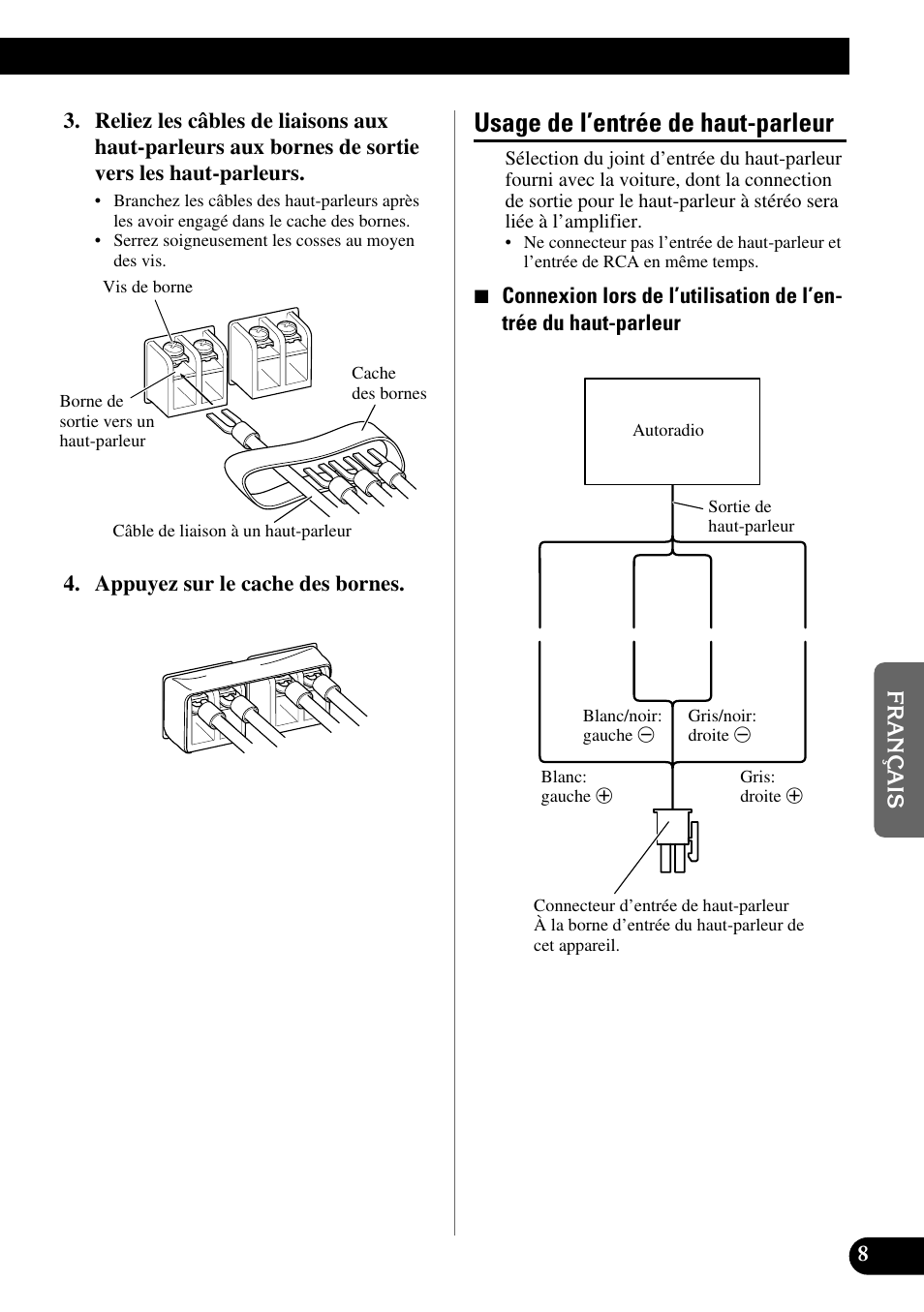 Usage de l’entrée de haut-parleur | Pioneer GM-X362 User Manual | Page 45 / 76