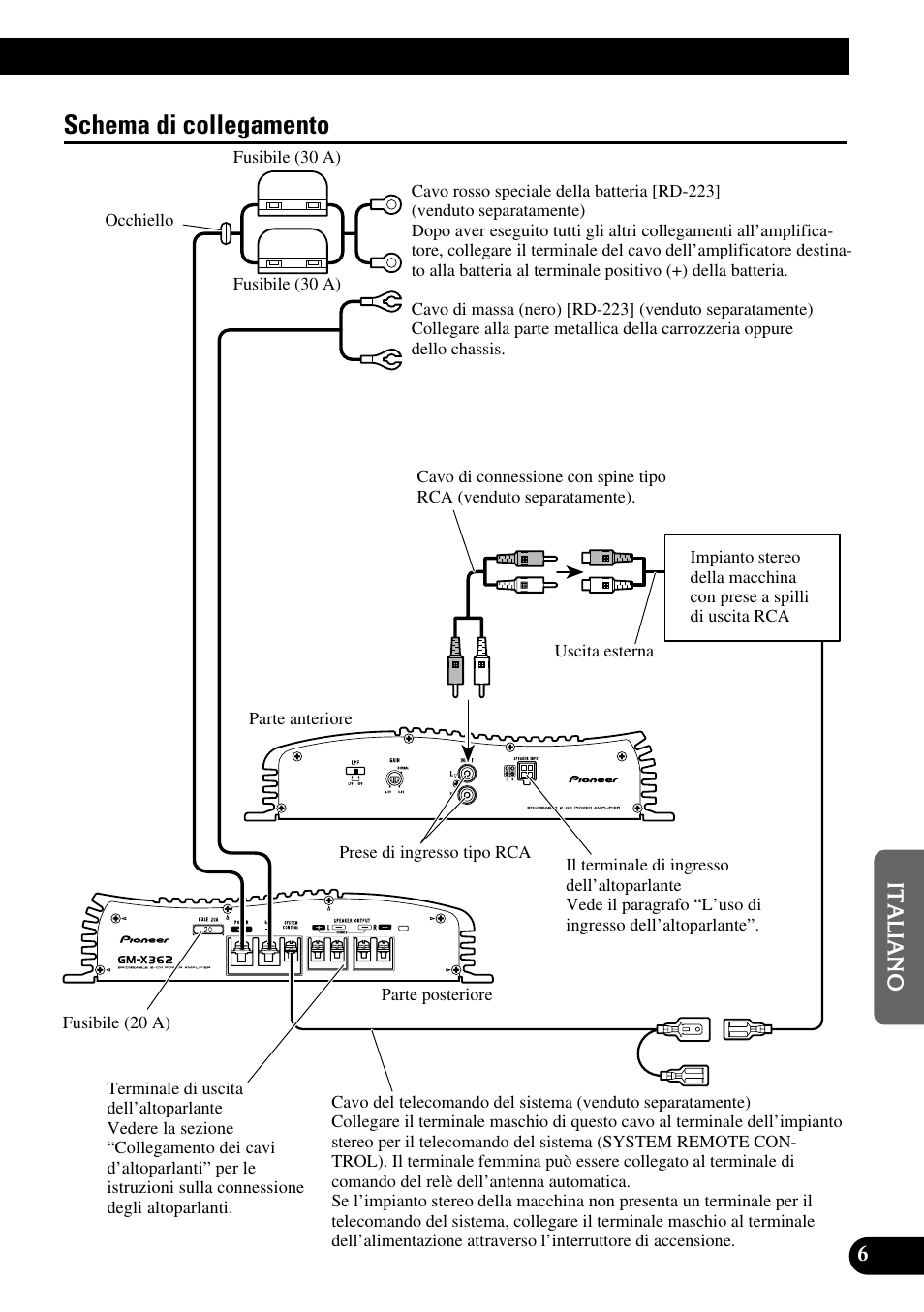 Schema di collegamento | Pioneer GM-X362 User Manual | Page 55 / 76