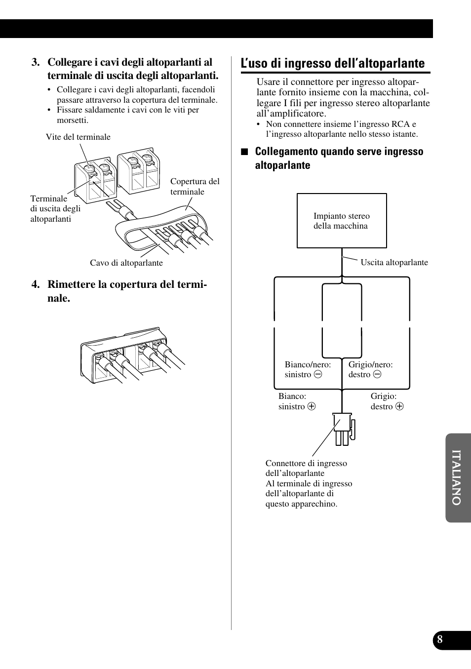 L’uso di ingresso dell’altoparlante | Pioneer GM-X362 User Manual | Page 57 / 76