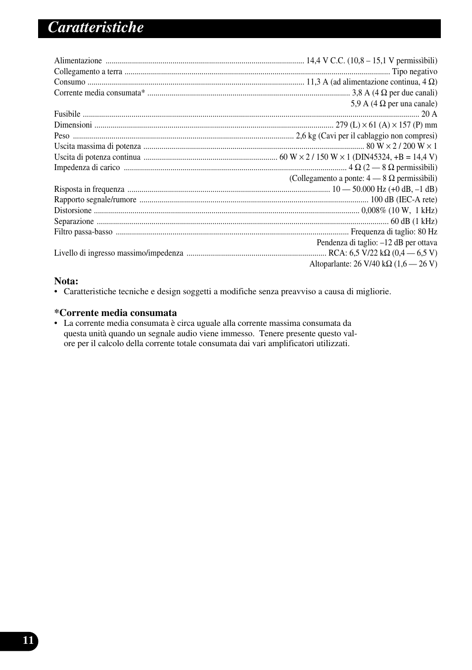 Caratteristiche | Pioneer GM-X362 User Manual | Page 60 / 76