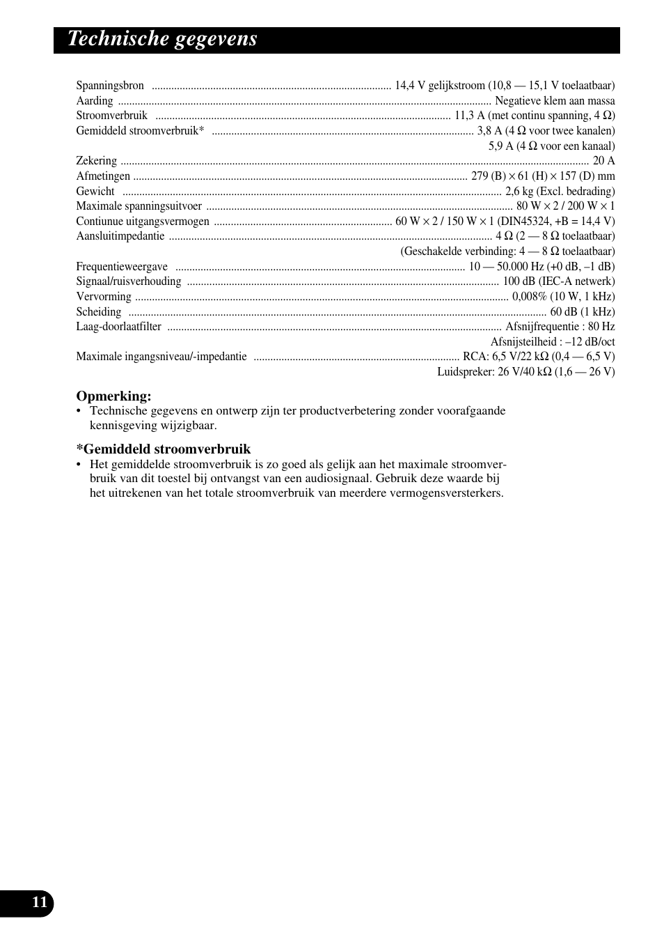 Technische gegevens | Pioneer GM-X362 User Manual | Page 72 / 76