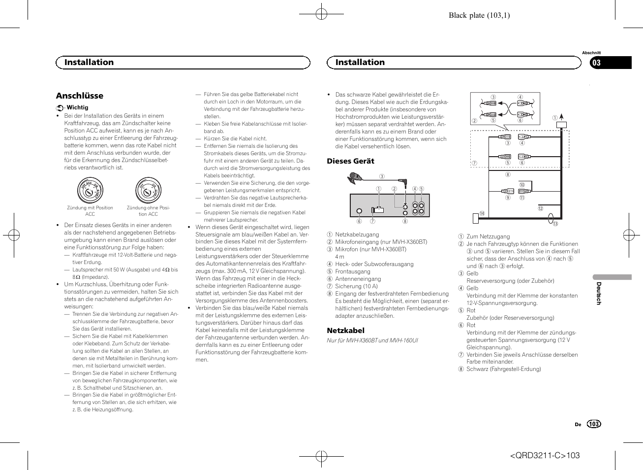 Anschlüsse, Installation | Pioneer MVH-160UI User Manual | Page 103 / 156